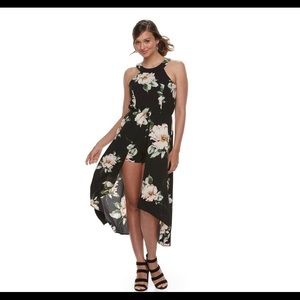 Three pink hearts floral walk through romper.